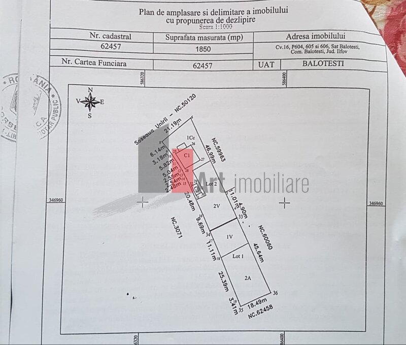 Balotesti, soseaua Unirii, teren de vanzare